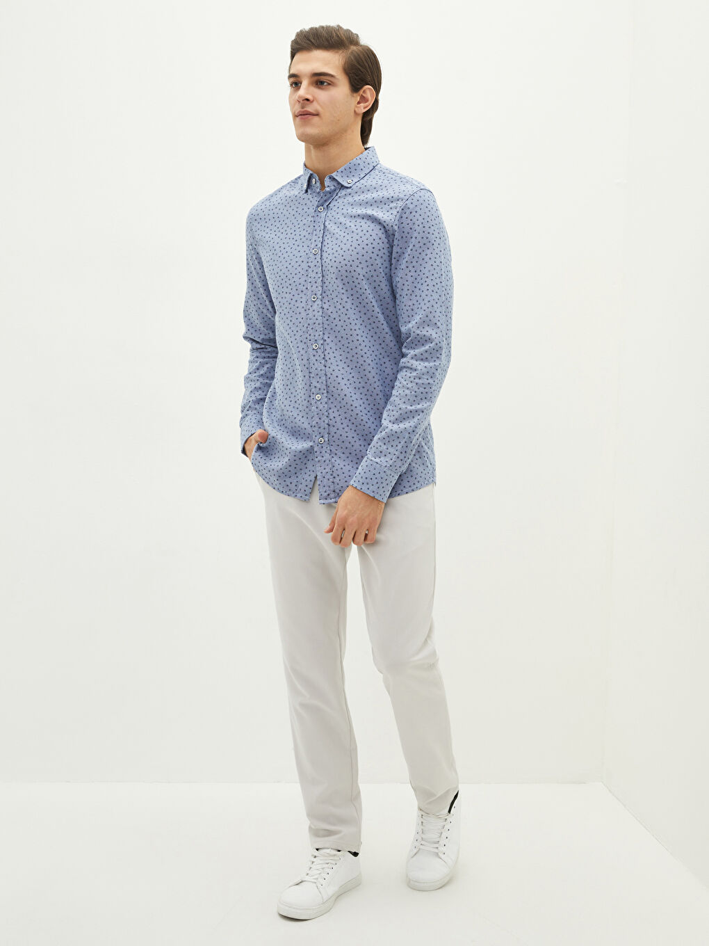 Slim Fit Long Sleeve Patterned Men's Shirt-2
