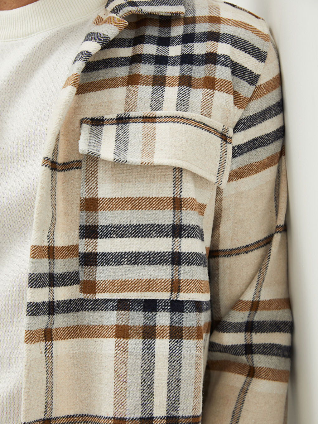 Bej Regular Fit Uzun Kollu Ekose Erkek Oduncu Gömlek-3