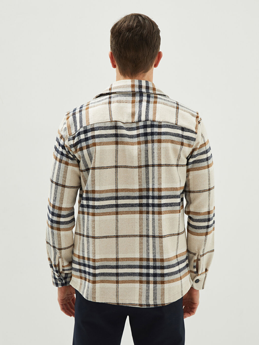 Bej Regular Fit Uzun Kollu Ekose Erkek Oduncu Gömlek-4