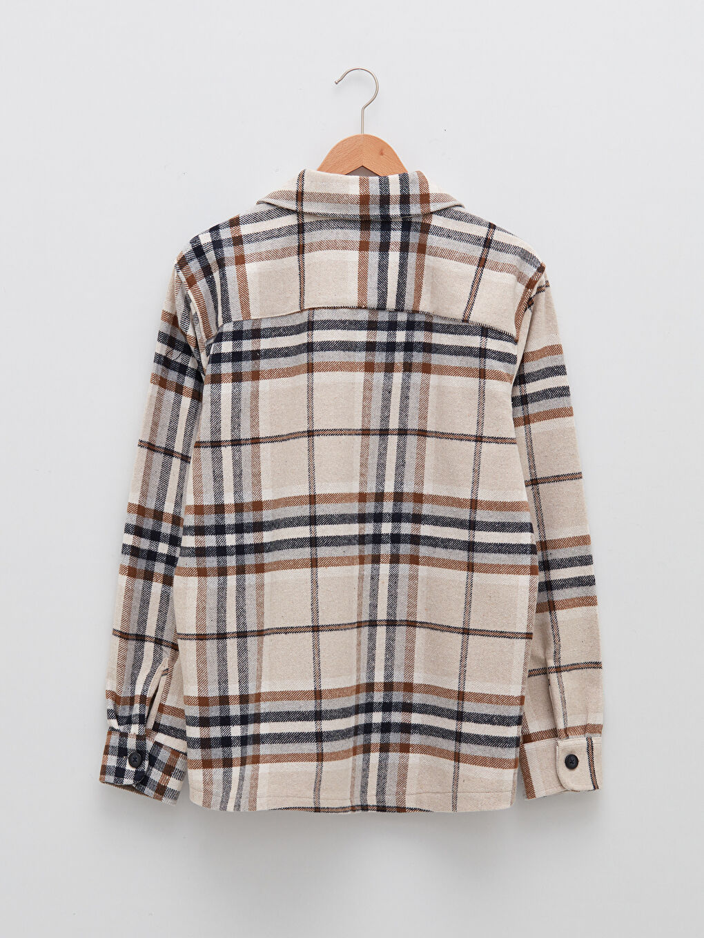 Bej Regular Fit Uzun Kollu Ekose Erkek Oduncu Gömlek-6