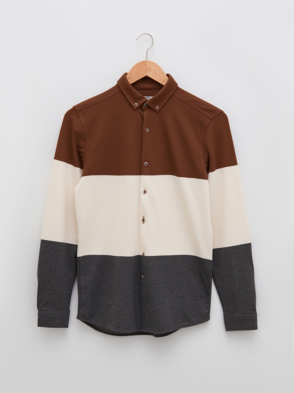Kahverengi Slim Fit Uzun Kollu Renk Bloklu Erkek Gömlek-5