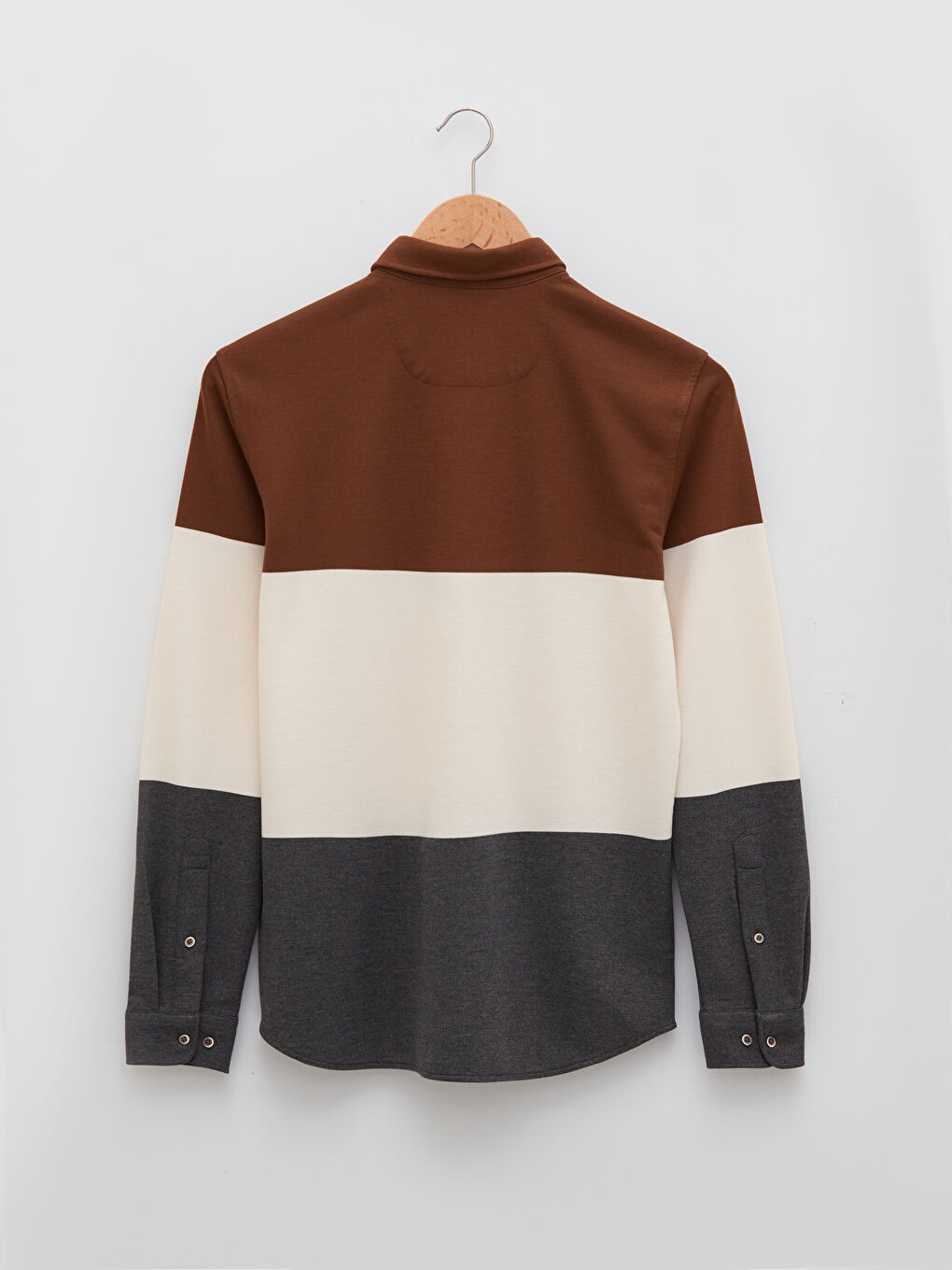 Kahverengi Slim Fit Uzun Kollu Renk Bloklu Erkek Gömlek-6
