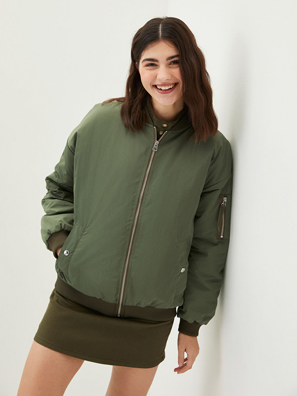 LCW Vision College Collar Slogan Printed Long Sleeve Women's Down Coat -W1JE43Z8-S1W