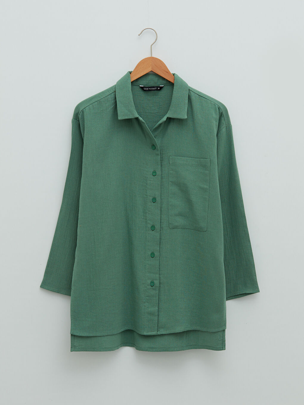 Yeşil Gömlek Yaka Uzun Kollu Pamuklu Kadın Tunik-5