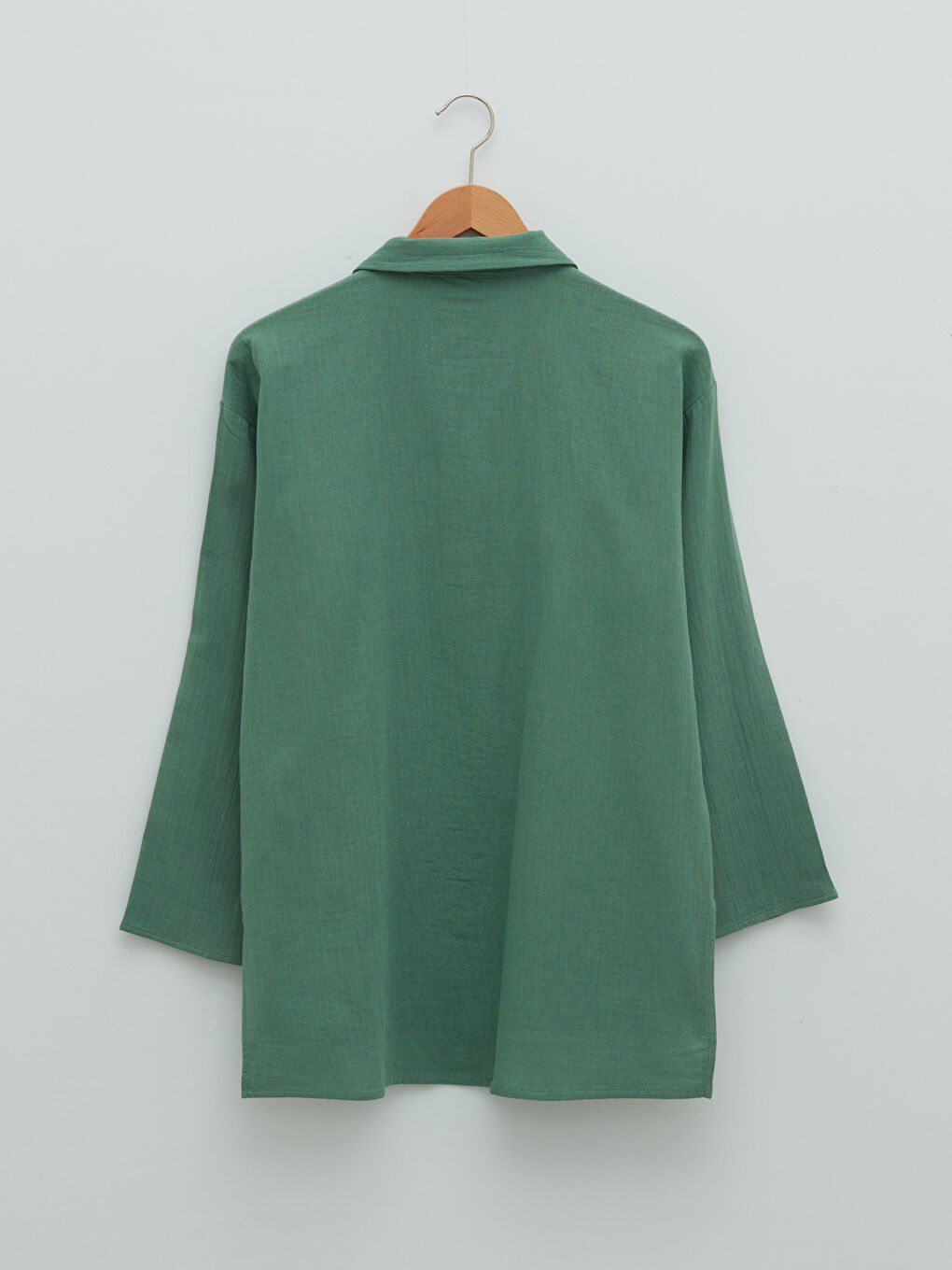 Yeşil Gömlek Yaka Uzun Kollu Pamuklu Kadın Tunik-6