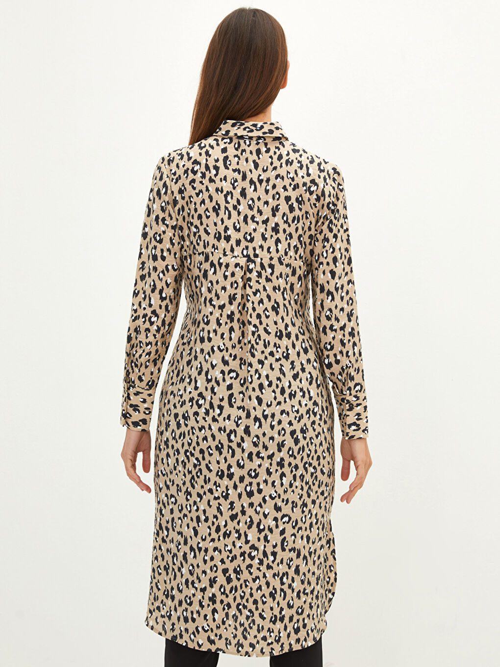 Tunique en chemise à manches longues à motif léopard pour Femmes-4