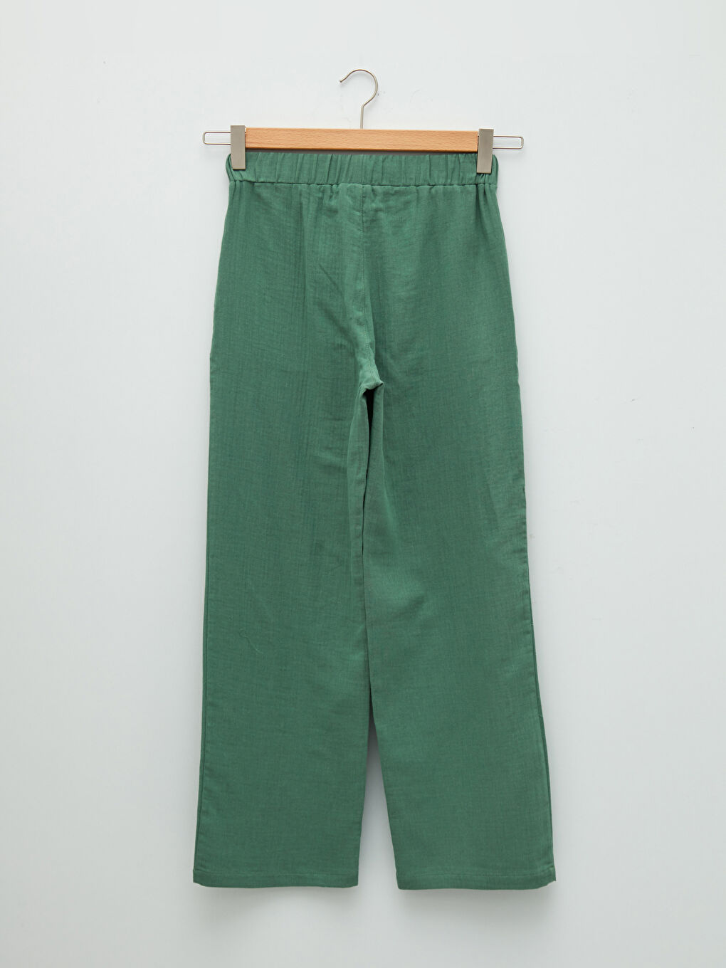 Yeşil Beli Lastikli Rahat Kalıp Müslin Kadın Pantolon-6