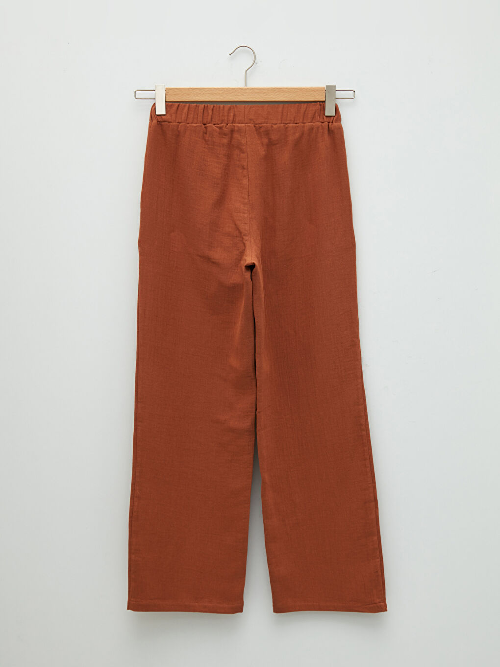 Kahverengi Beli Lastikli Rahat Kalıp Müslin Kadın Pantolon-6