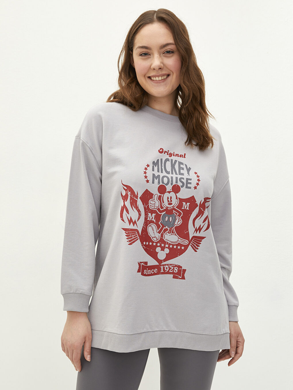 Plus Size Crew Neck Mickey Mouse Printed Long Sleeve Women's Sweatshirt-1