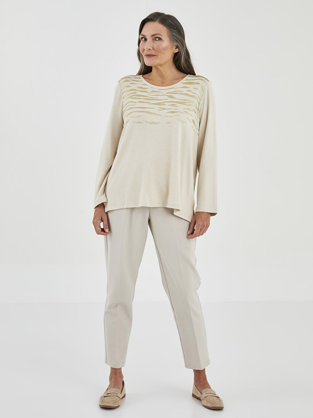 LCW Grace Crew Neck Patterned Long Sleeve Women's T-Shirt -W1JE92Z8-FX0