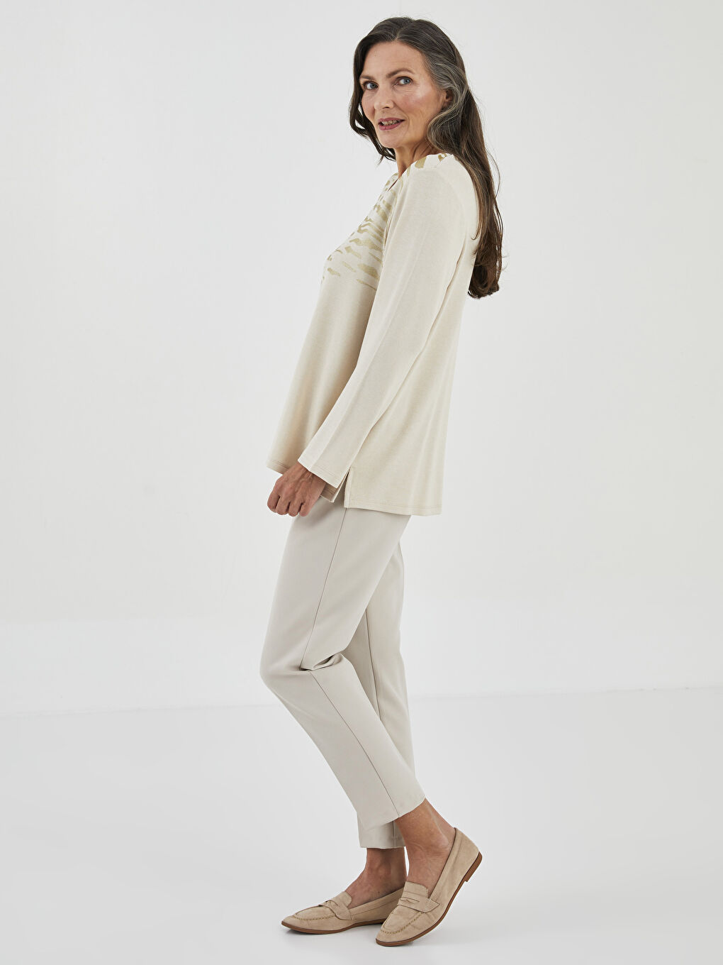 LCW Grace Crew Neck Patterned Long Sleeve Women's T-Shirt -W1JE92Z8-FX0