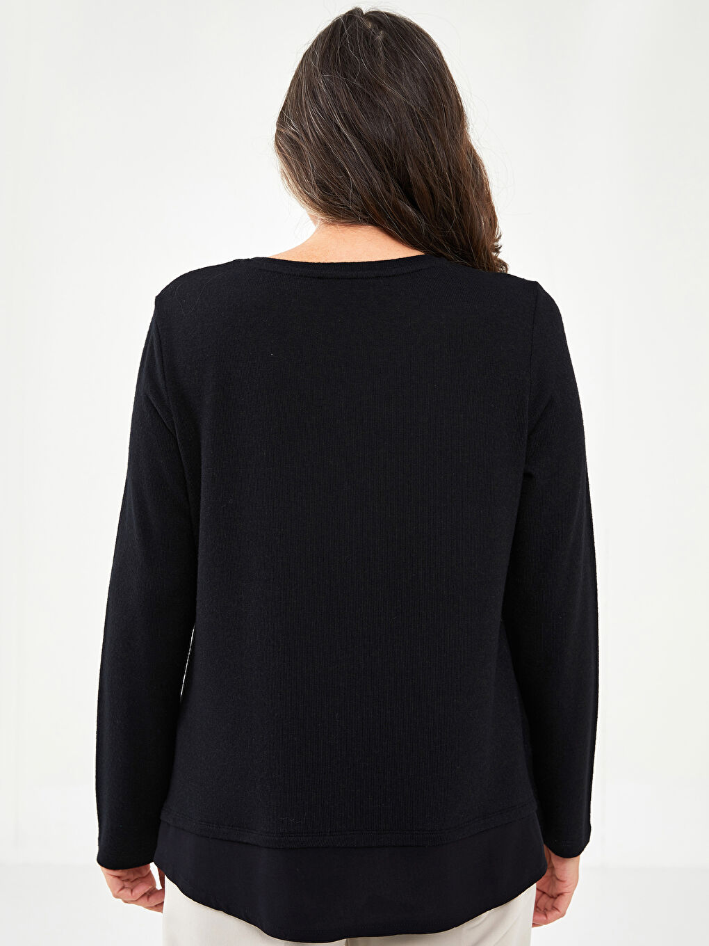 Siyah V Yaka Taşlı Uzun Kollu Kadın Bluz-4