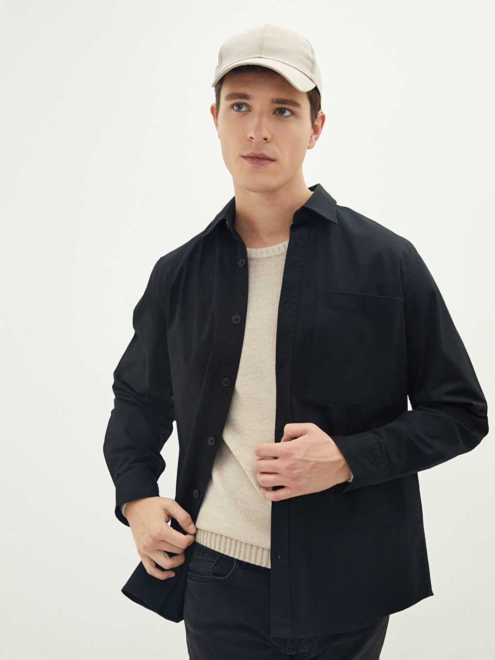 XSIDE Regular Fit Long Sleeve Gabardine Men's Shirt -W1JE98Z8-CVL