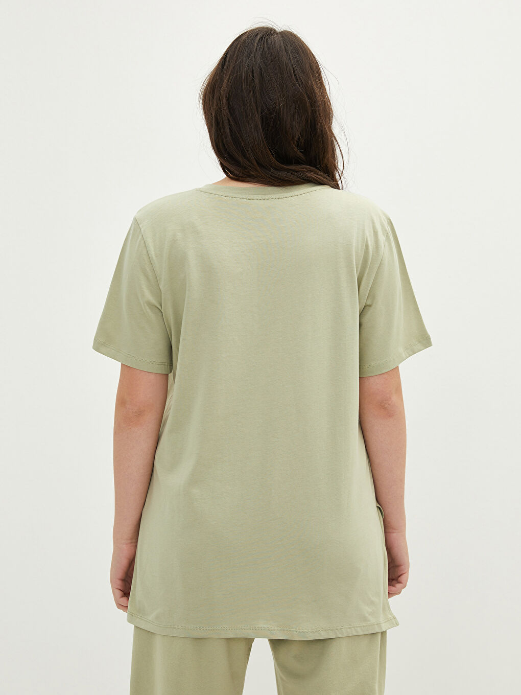 Yeşil Büyük Beden Bisiklet Yaka Daisy Duck Baskılı Kısa Kollu Pamuklu Kadın Tişört-4