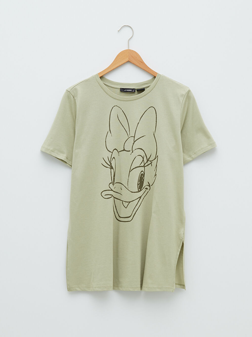 Yeşil Büyük Beden Bisiklet Yaka Daisy Duck Baskılı Kısa Kollu Pamuklu Kadın Tişört-5