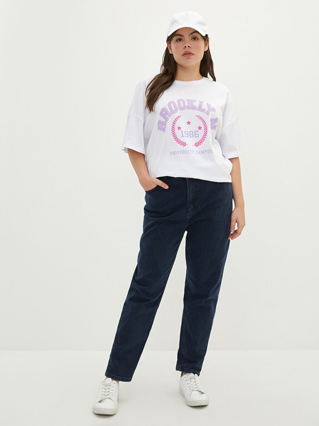 LCW Plus Size Crew Neck Printed Short Sleeve Cotton Women's T-Shirt -W1JF00Z8-E5X
