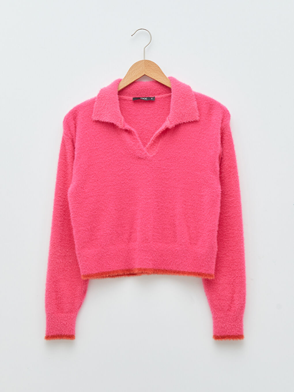 Pembe Polo Yaka Kadın Triko Kazak-6