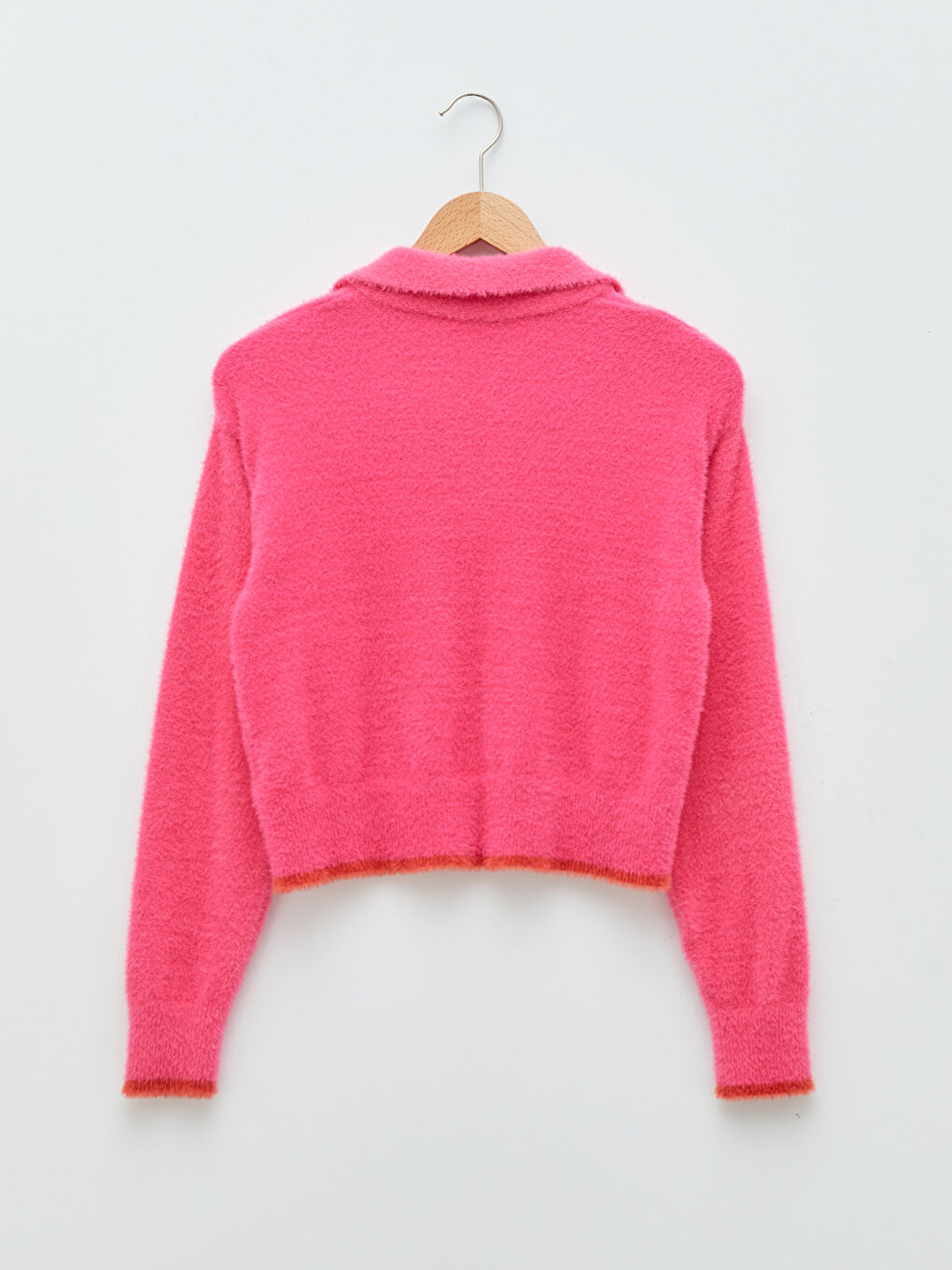 Pembe Polo Yaka Kadın Triko Kazak-7