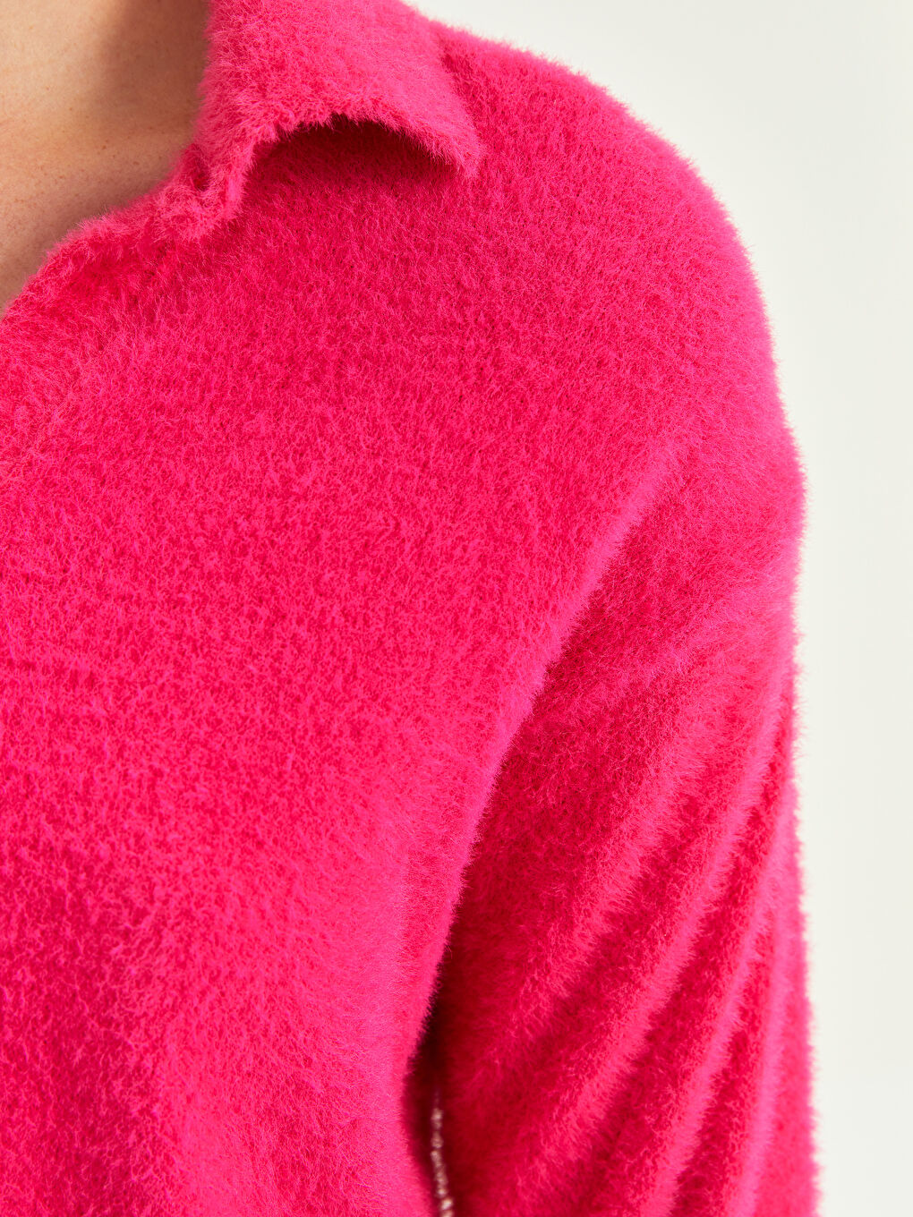 Pembe Polo Yaka Kadın Triko Kazak-3