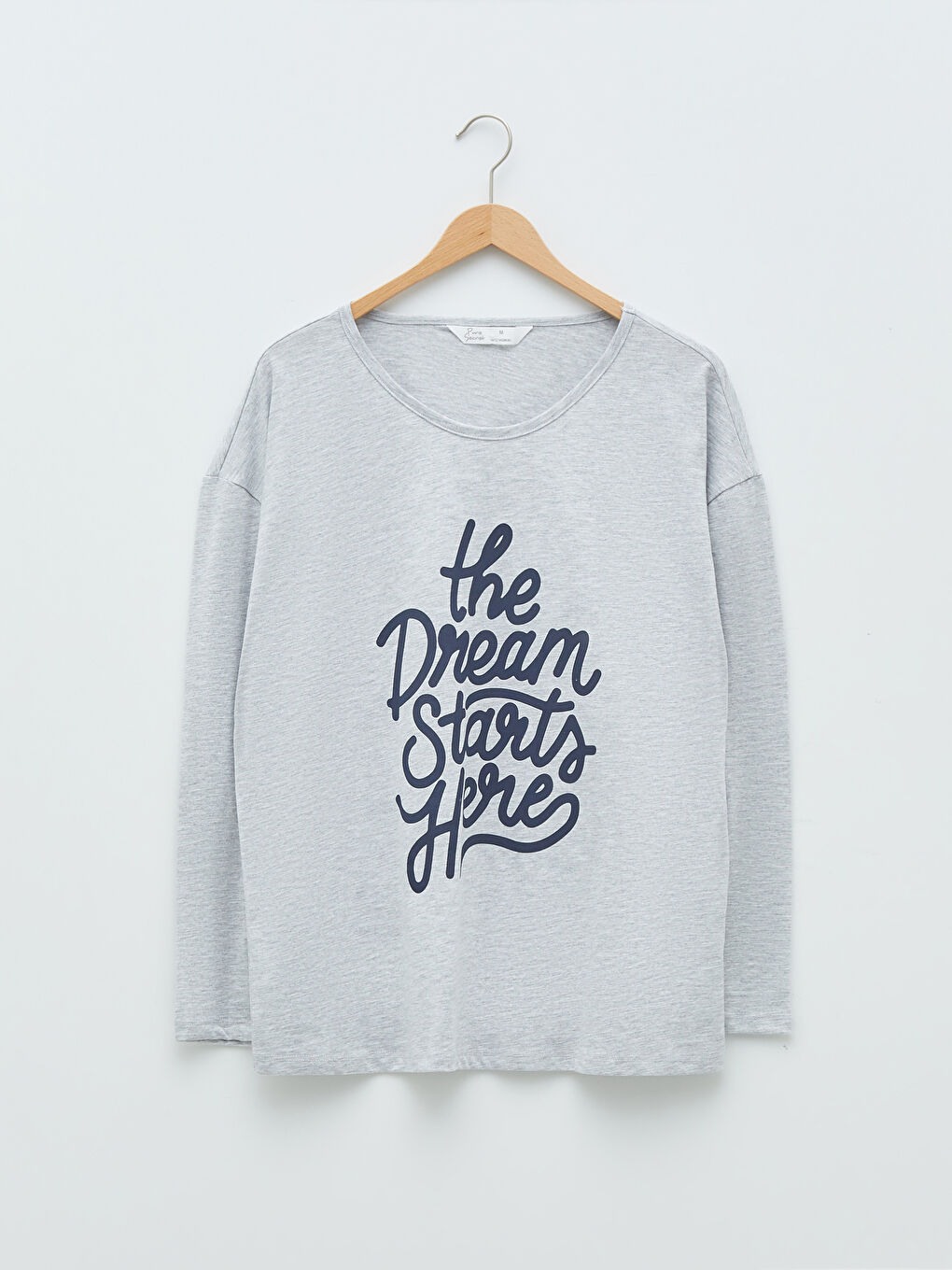 Gri Bisiklet Yaka Baskılı Uzun Kollu Kadın Pijama Takımı-6