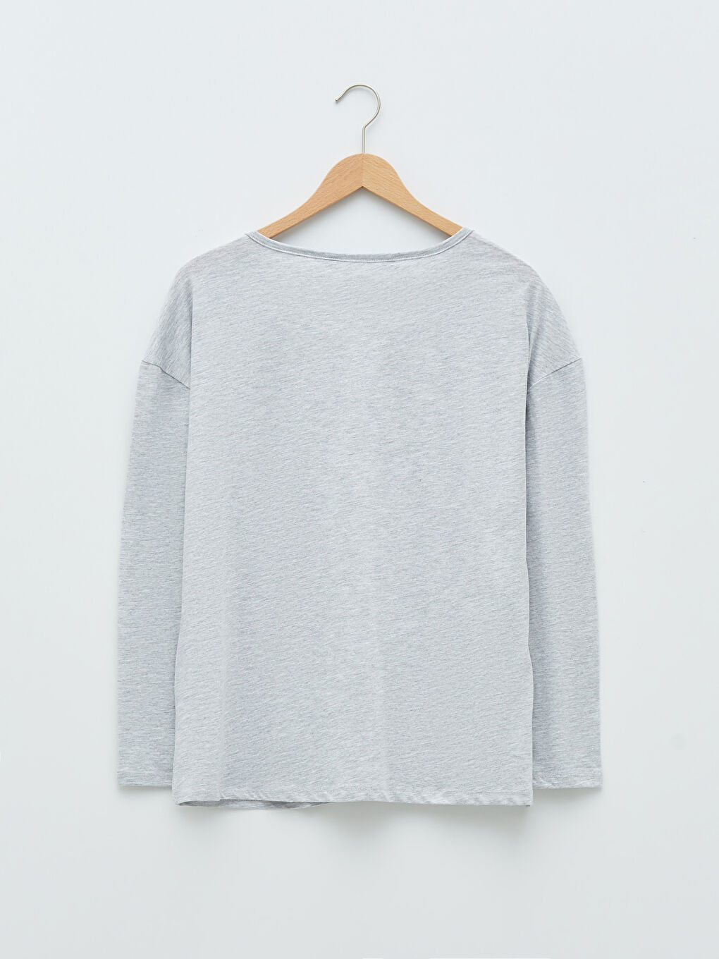 Gri Bisiklet Yaka Baskılı Uzun Kollu Kadın Pijama Takımı-7