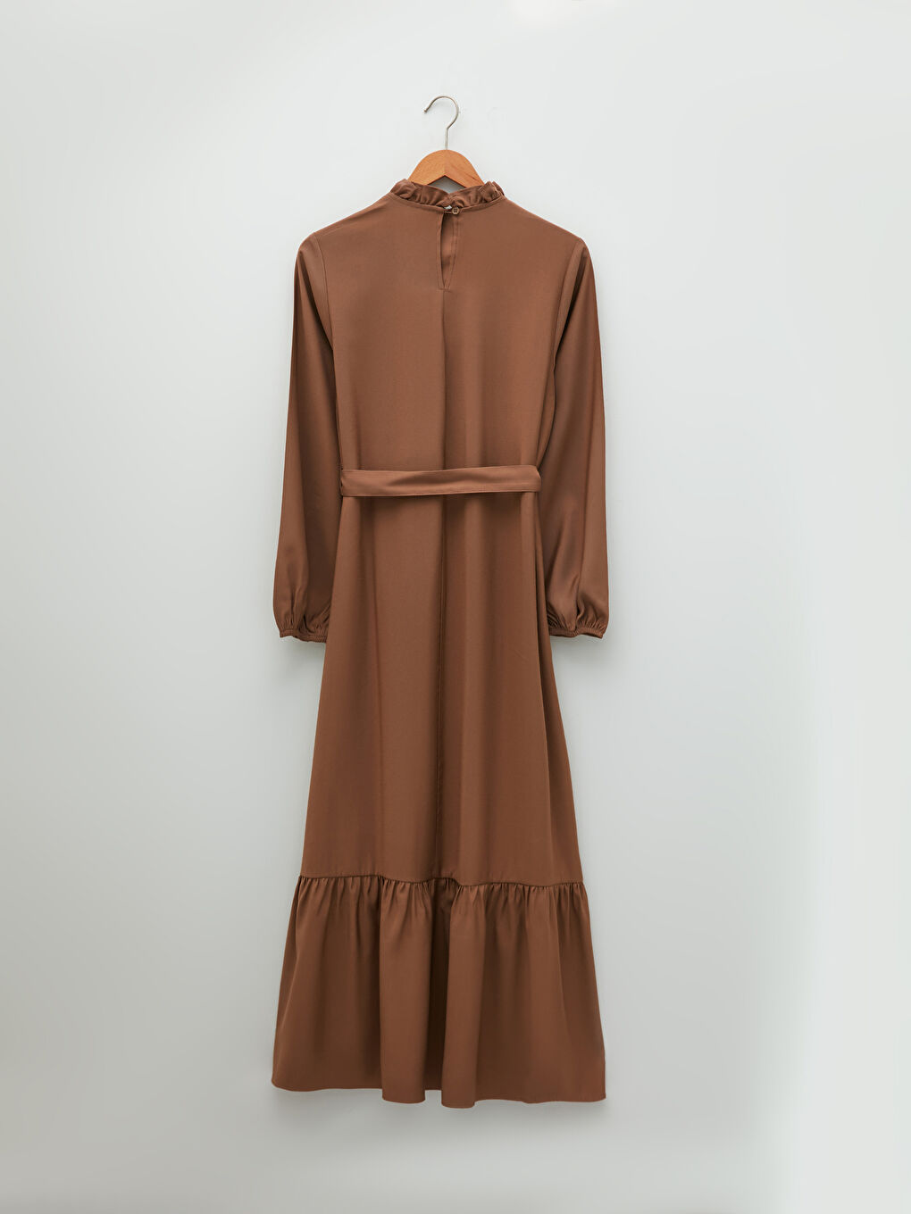 Robe Droite à Col à Volants avec Ceinture à la Taille et Manches Longues pour Femmes-6