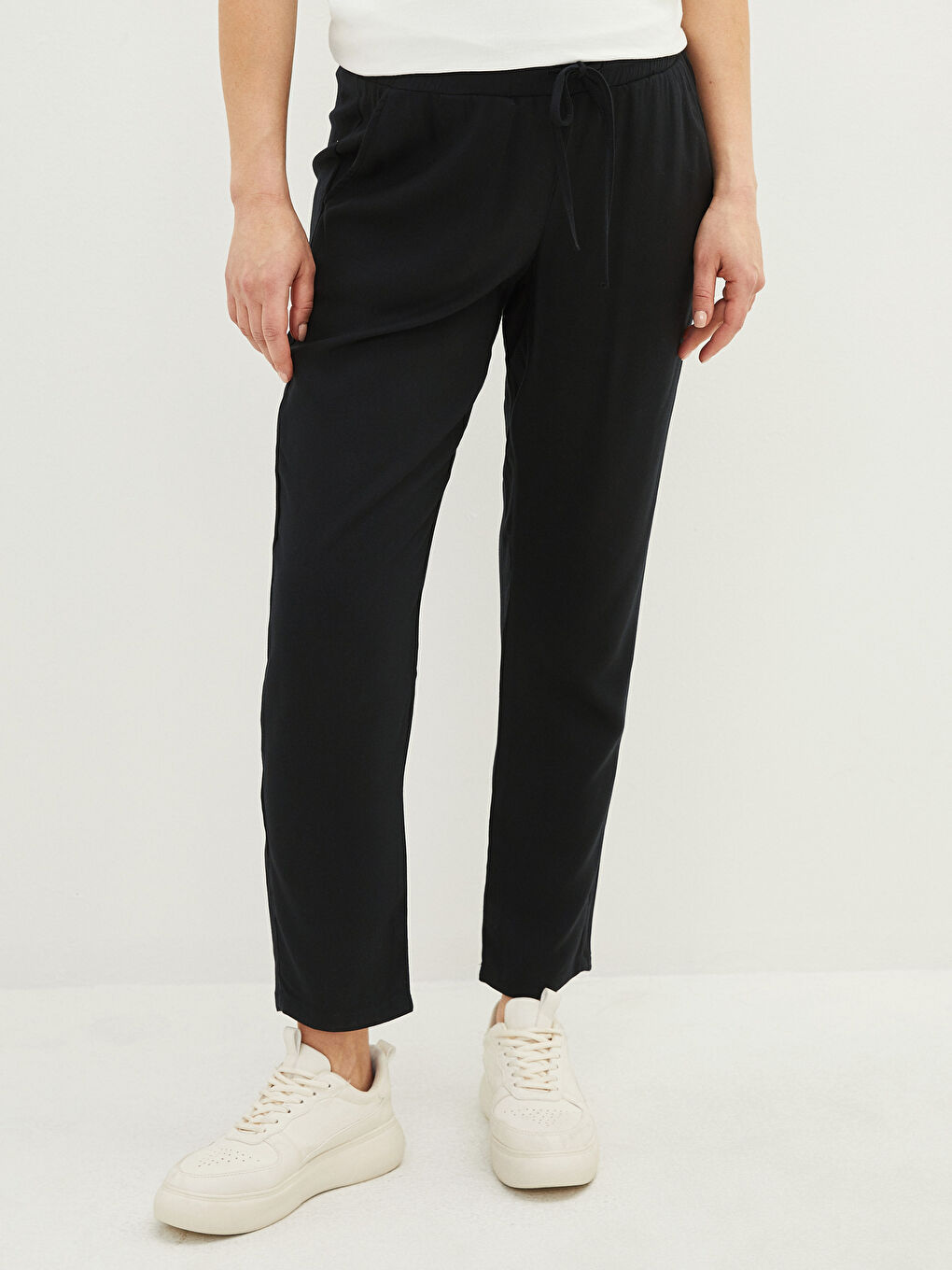 Серпімді белдік стандартты пішім кәдімгі қалталы креп жүктілік шалбары-3