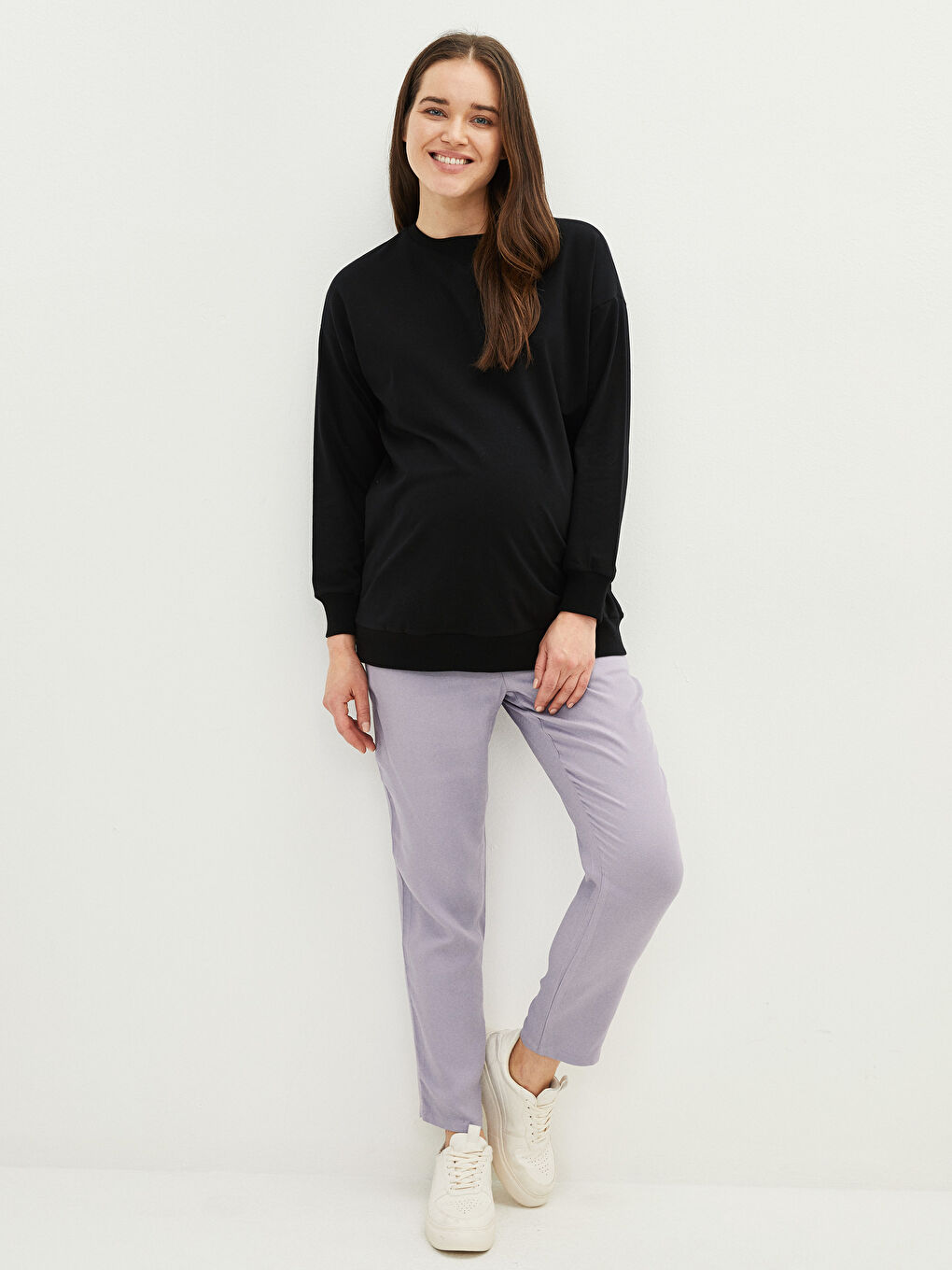 LCW Elastic Waist Standard Fit Regular Pocket Detailed Crepe Maternity Trousers -W1JF71Z8-GWT