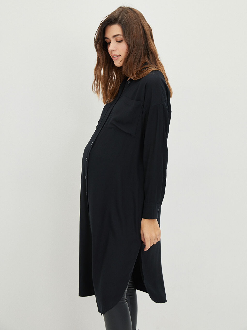 قميص تونيك سادة كم طويل كريب فترة الحمل-1