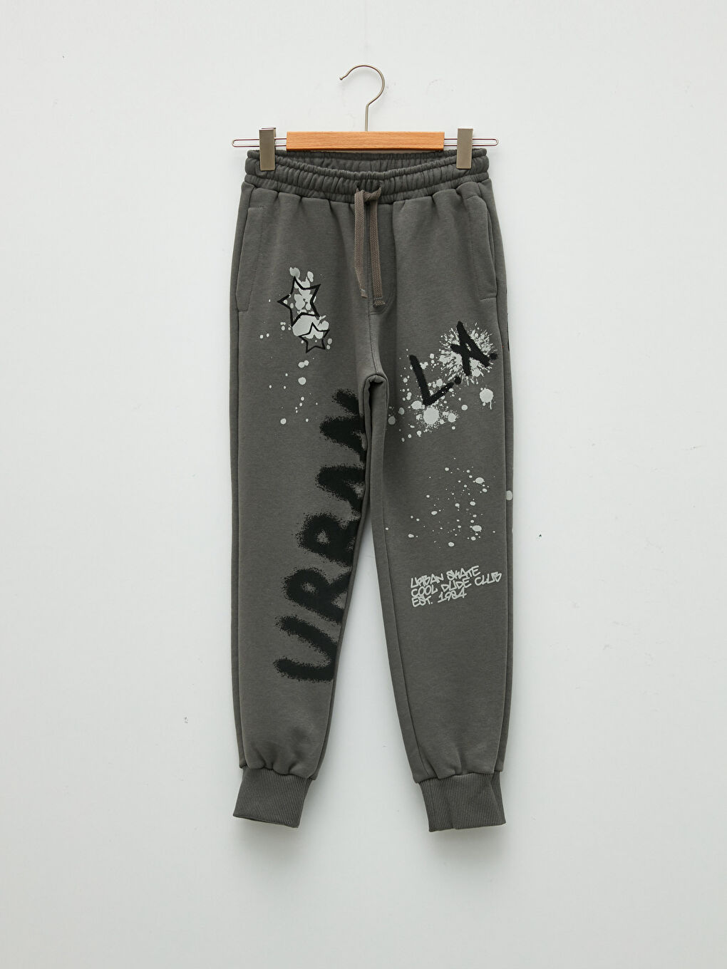 Antrasit Beli Lastikli Baskılı Erkek Çocuk Jogger Eşofman Altı