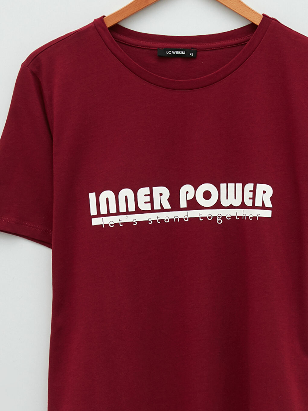 Bordo Büyük Beden Bisiklet Yaka Baskılı Kısa Kollu Pamuklu Kadın Tişört-6