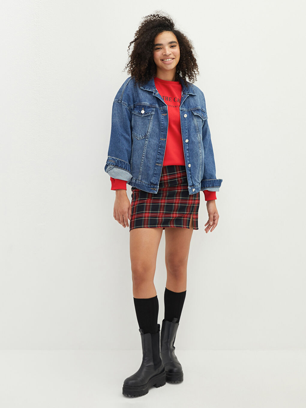 İndigo Gömlek Yaka Düz Uzun Kollu Cep Detaylı Oversize Kadın Jean Ceket-3