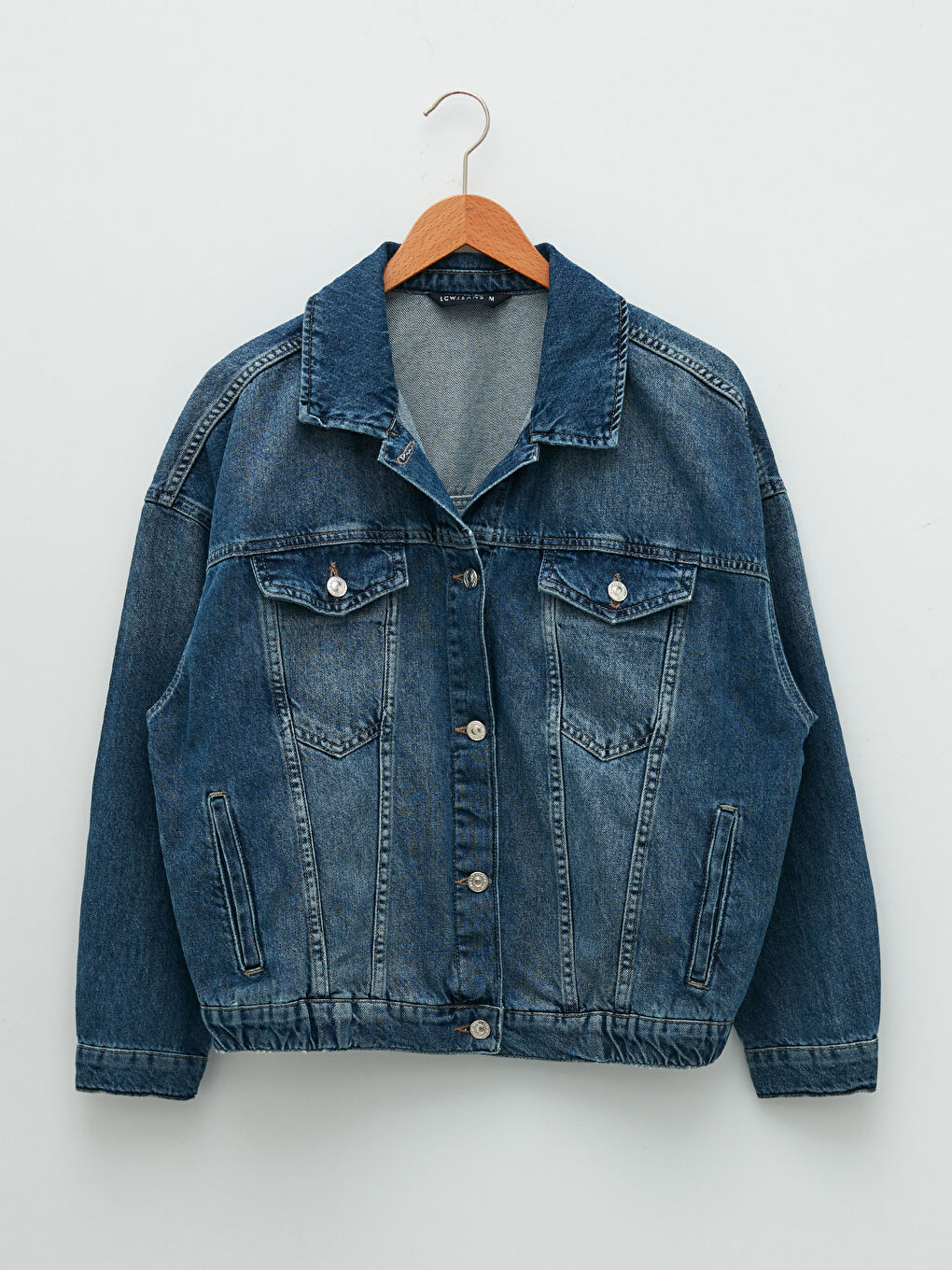 İndigo Gömlek Yaka Düz Uzun Kollu Cep Detaylı Oversize Kadın Jean Ceket-6