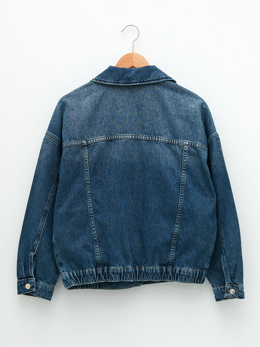İndigo Gömlek Yaka Düz Uzun Kollu Cep Detaylı Oversize Kadın Jean Ceket-7