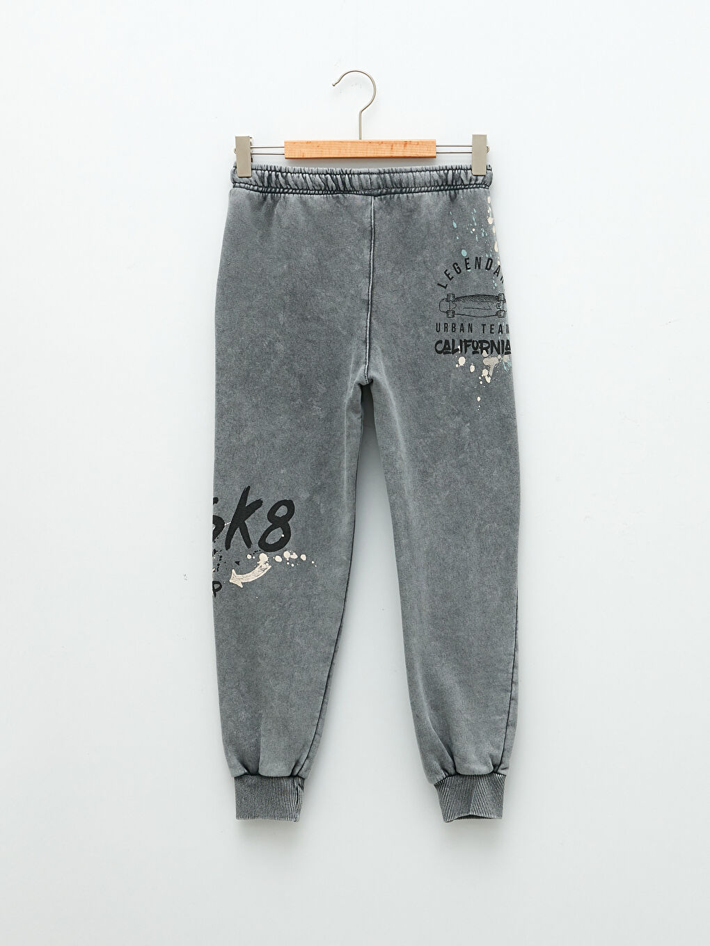 Gri Beli Lastikli Baskılı Erkek Çocuk Jogger Eşofman Altı-1