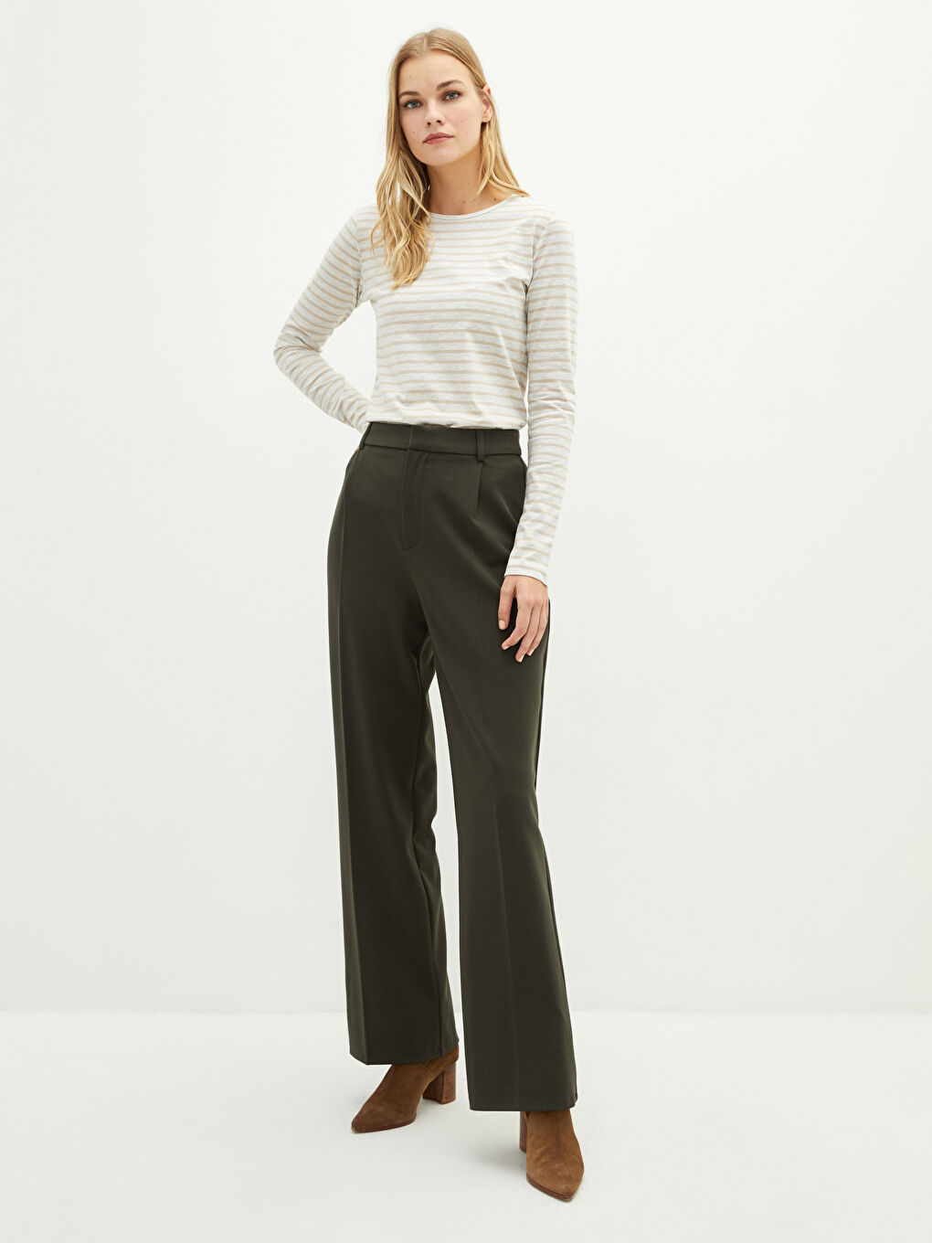 Crew Neck Striped Long Sleeve Women's T-Shirt-2