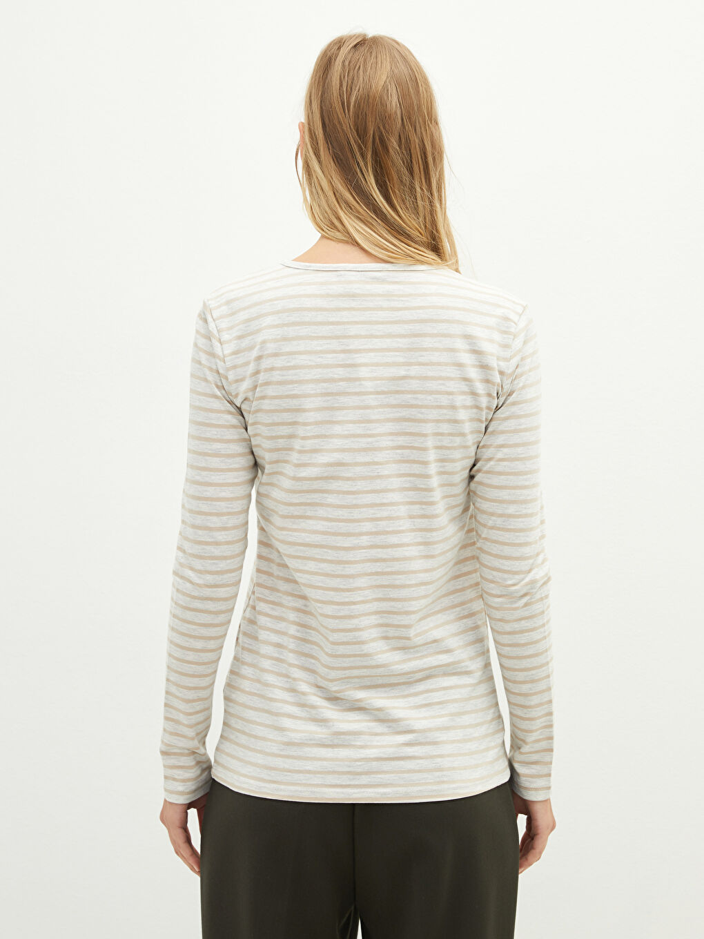 Crew Neck Striped Long Sleeve Women's T-Shirt-4