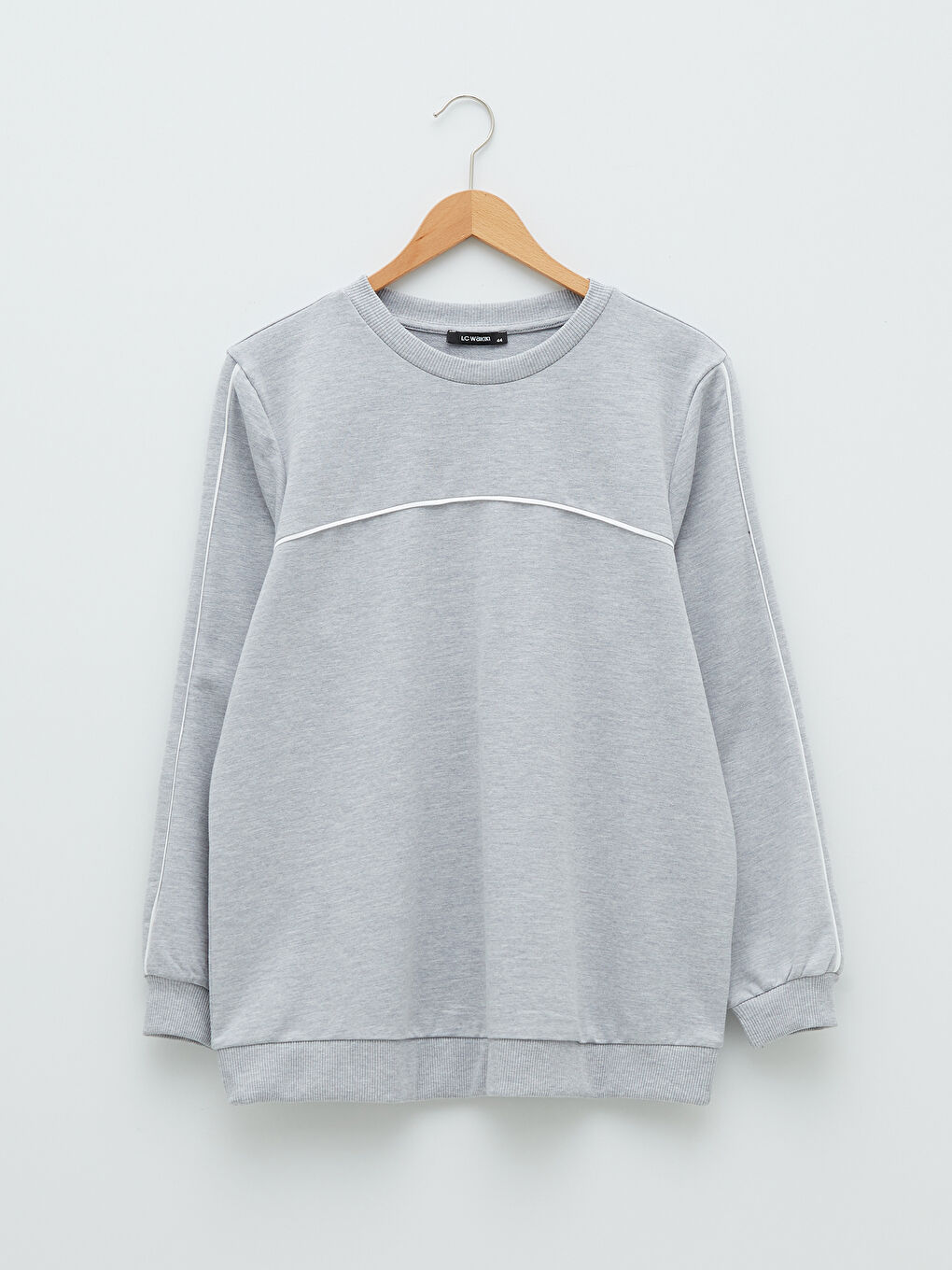 سويت شيرت واسع ياقة دائرية بتفاصيل مخططة كم طويل للسيدات-5