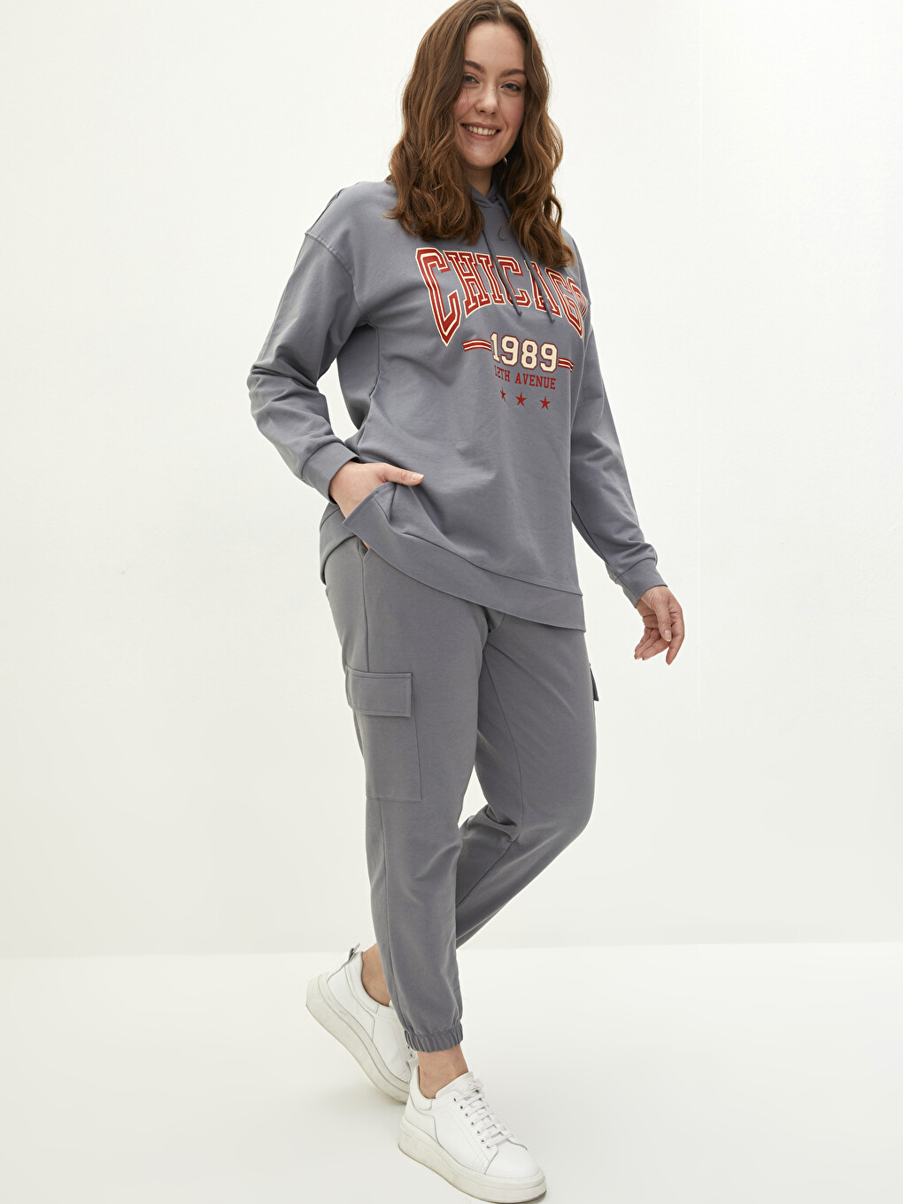 Plus Size Women's Elastic Waist Flat Pocket Detailed Jogger Sweatpants