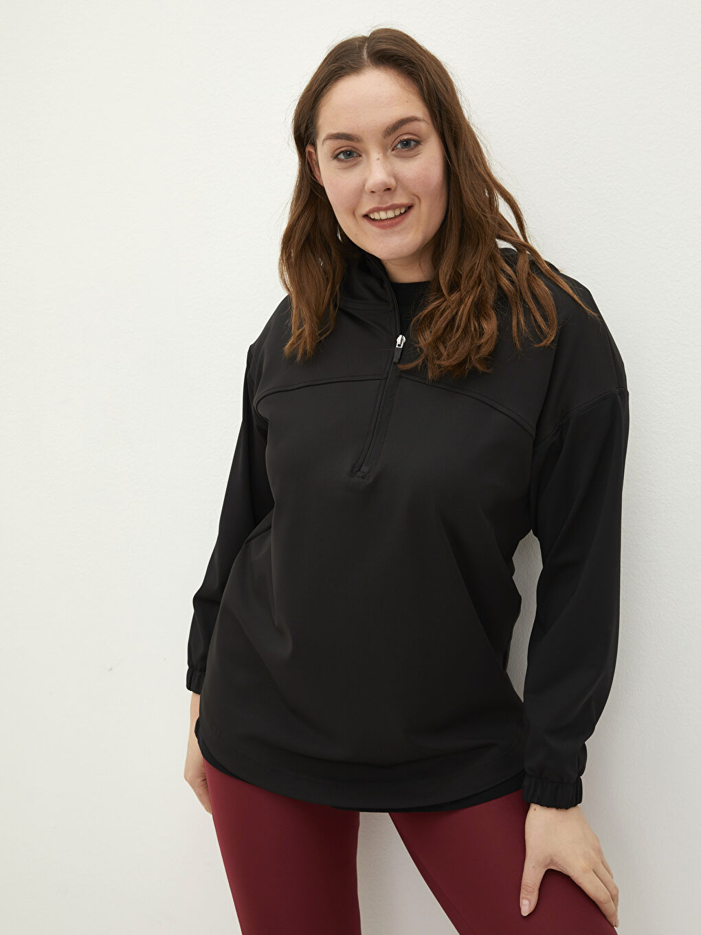 Siyah Büyük Beden Düz Uzun Kollu Kadın Hoodie