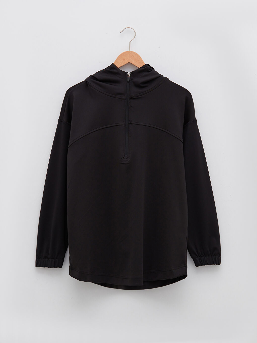 Siyah Büyük Beden Düz Uzun Kollu Kadın Hoodie-6