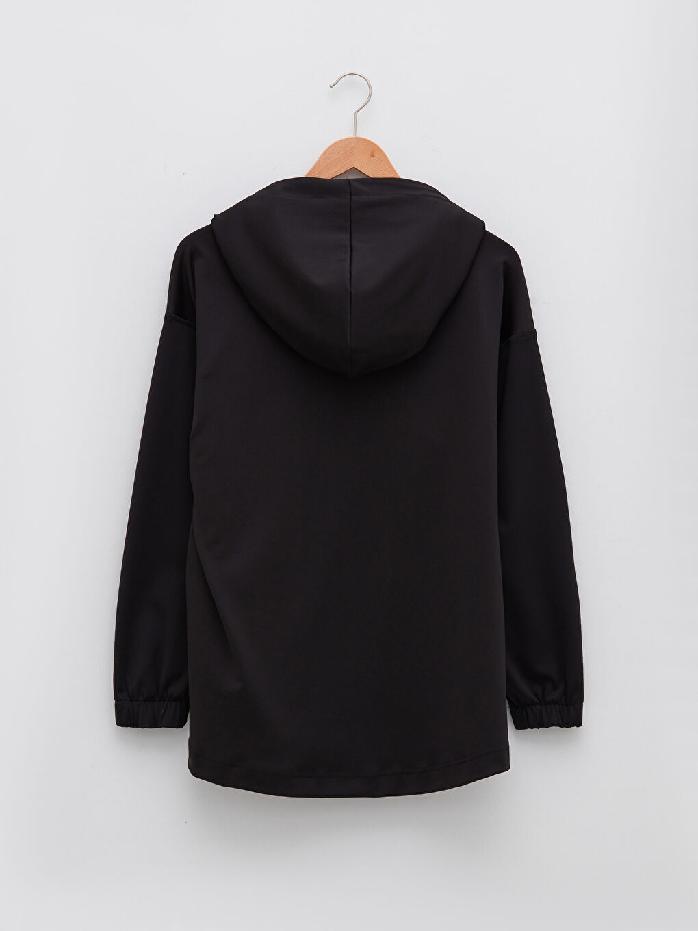 Siyah Büyük Beden Düz Uzun Kollu Kadın Hoodie-7