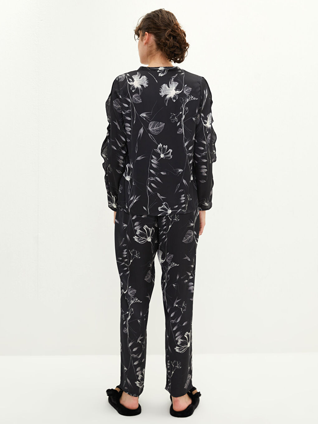 LCW DREAM Henley-Ausschnitt Blumig Langarm Satin Pyjama-Set für Damen -W1JG19Z8-LQJ