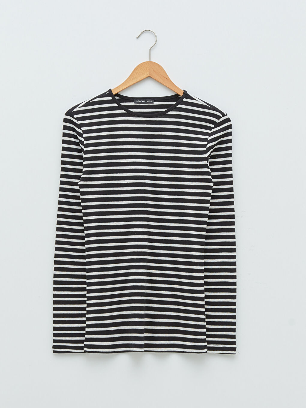 Siyah Bisiklet Yaka Çizgili Uzun Kollu Kadın Tişört-4