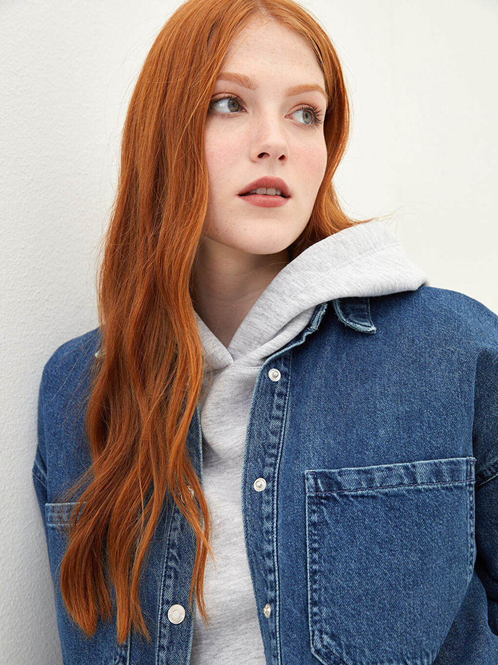 Front Button Closure Straight Pocket Detailed Long Sleeve Rodeo Women's Jean Shirt-1