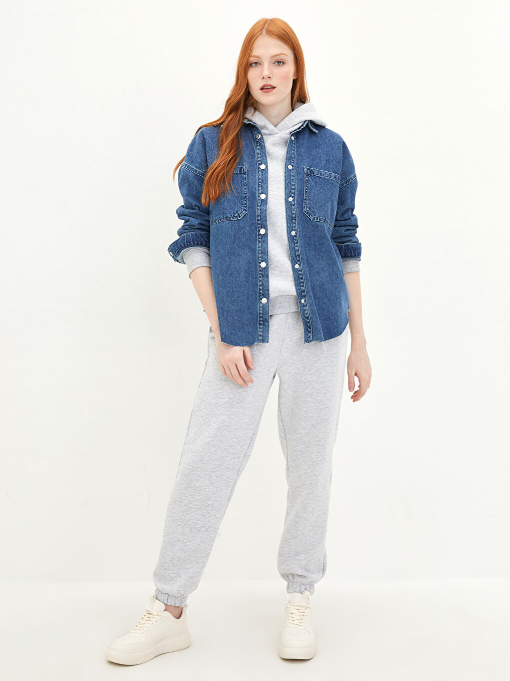 Front Button Closure Straight Pocket Detailed Long Sleeve Rodeo Women's Jean Shirt-2