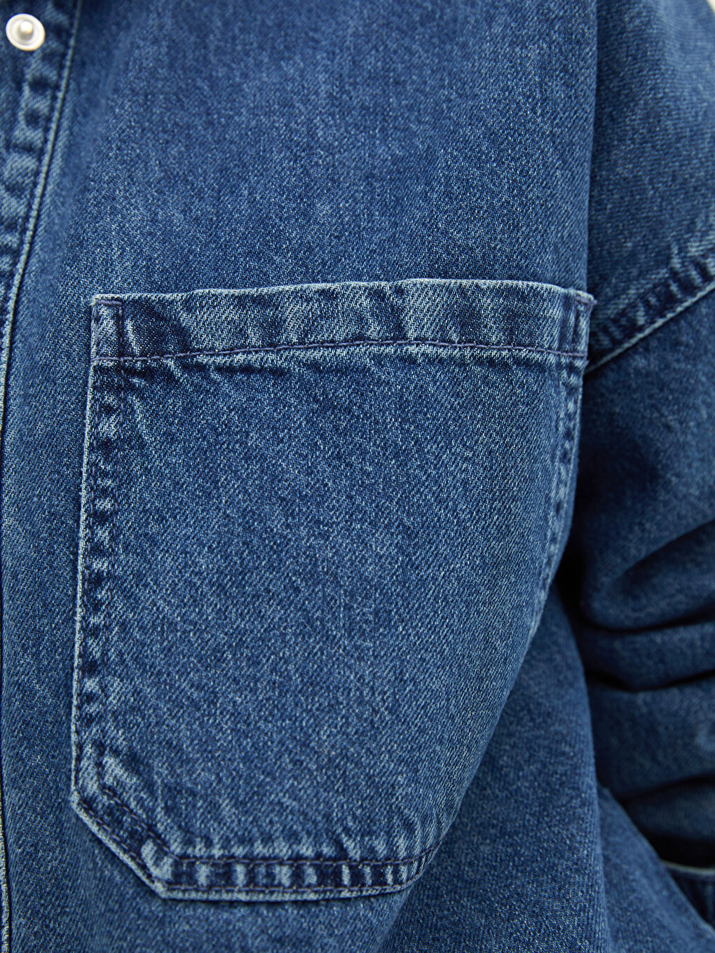 Front Button Closure Straight Pocket Detailed Long Sleeve Rodeo Women's Jean Shirt-3