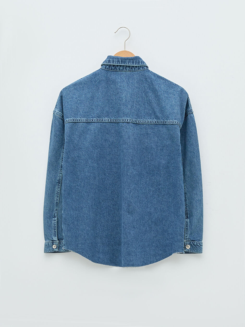 Front Button Closure Straight Pocket Detailed Long Sleeve Rodeo Women's Jean Shirt-6