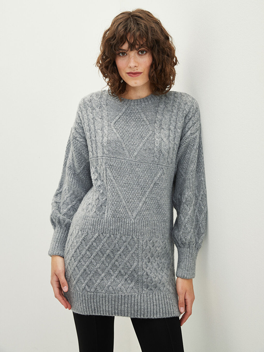 LCW Vision Rundhalsausschnitt Selbstgemustert Langarm Damen Strick Tunika -W1JG55Z8-L8N