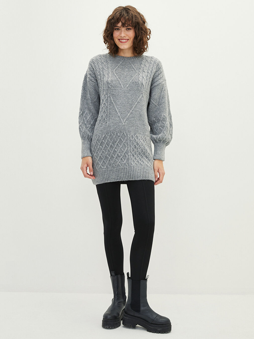 LCW Vision Rundhalsausschnitt Selbstgemustert Langarm Damen Strick Tunika -W1JG55Z8-L8N